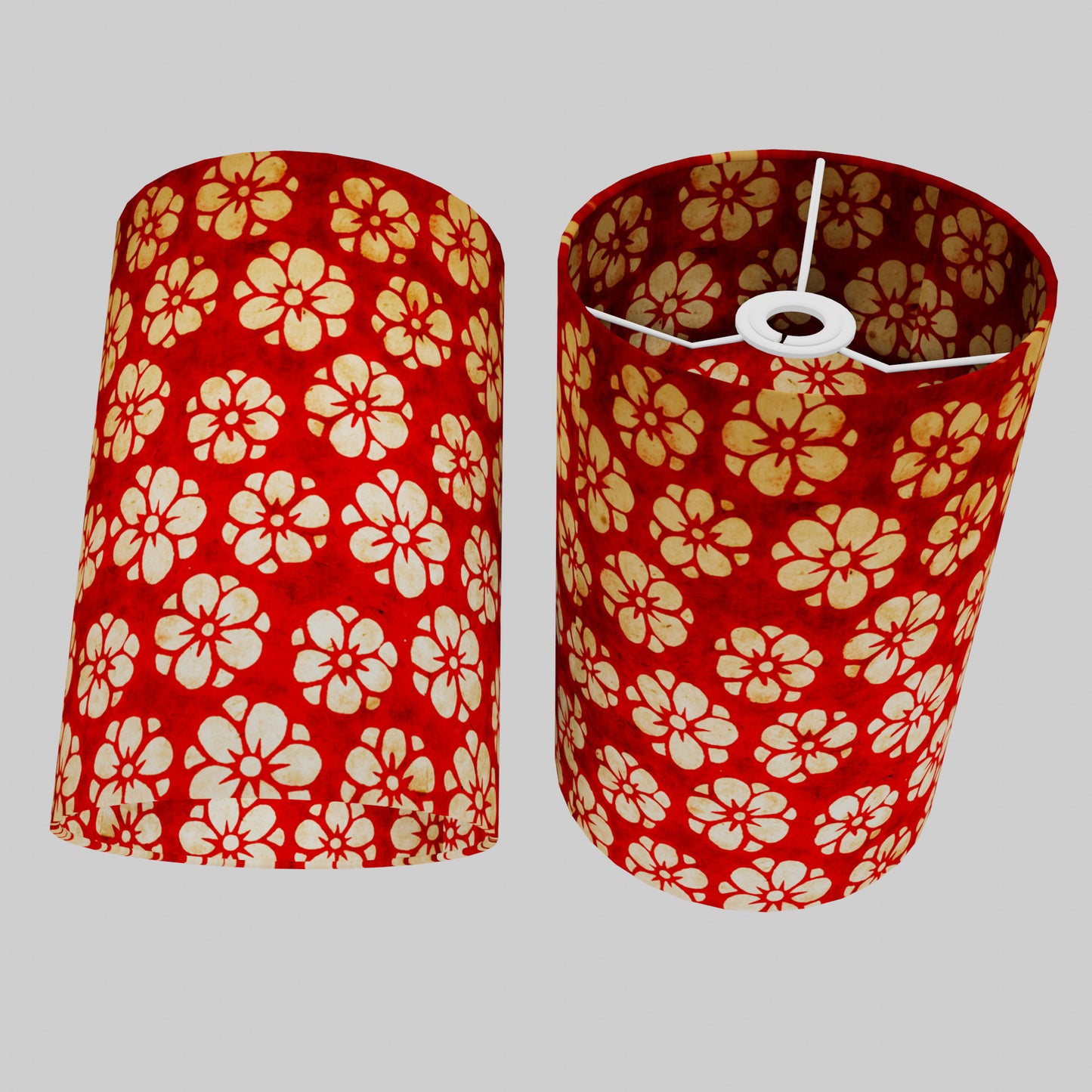 Drum Lamp Shade - P76 - Batik Star Flower Red, 20cm(d) x 30cm(h)