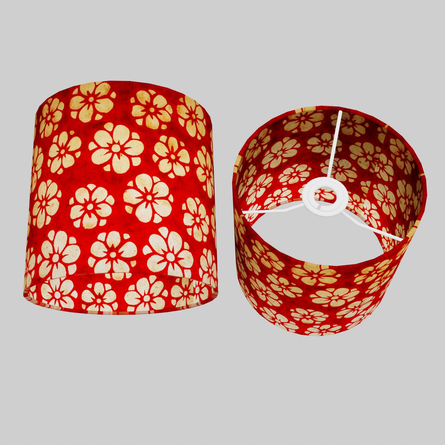 Drum Lamp Shade - P76 - Batik Star Flower Red, 20cm(d) x 20cm(h)