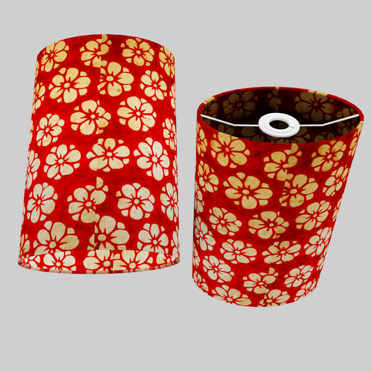 Oval Lamp Shade - P76 - Batik Star Flower Red, 20cm(w) x 30cm(h) x 13cm(d)