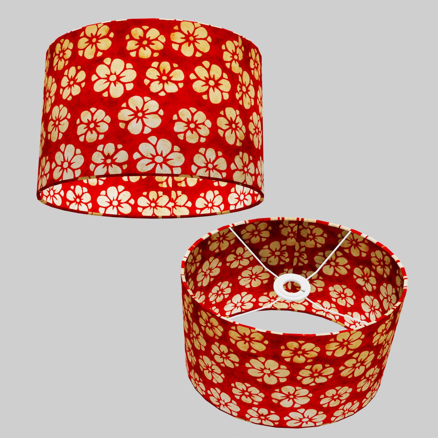 Oval Lamp Shade - P76 - Batik Star Flower Red, 30cm(w) x 20cm(h) x 22cm(d)