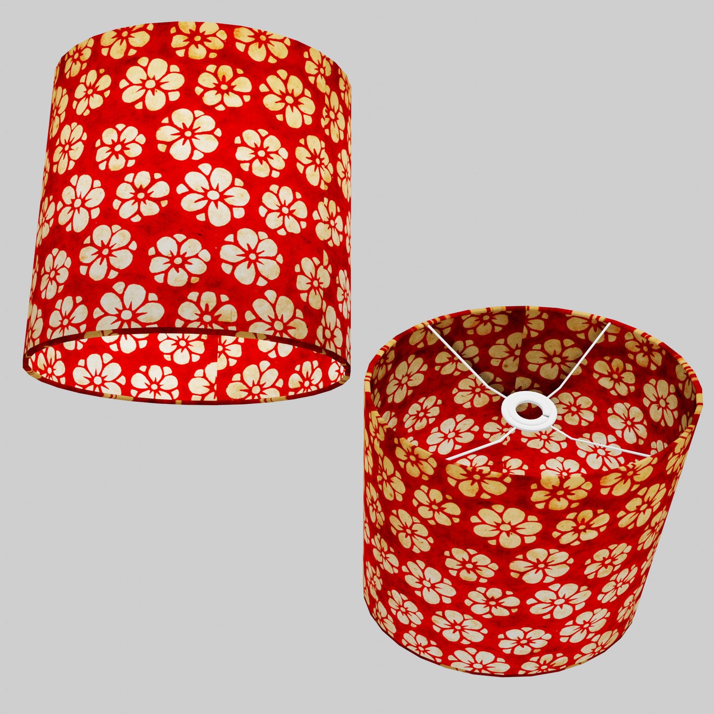 Oval Lamp Shade - P76 - Batik Star Flower Red, 30cm(w) x 30cm(h) x 22cm(d)