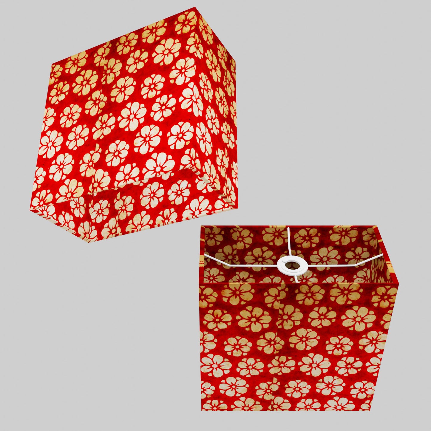 Rectangle Lamp Shade - P76 - Batik Star Flower Red, 30cm(w) x 30cm(h) x 15cm(d)