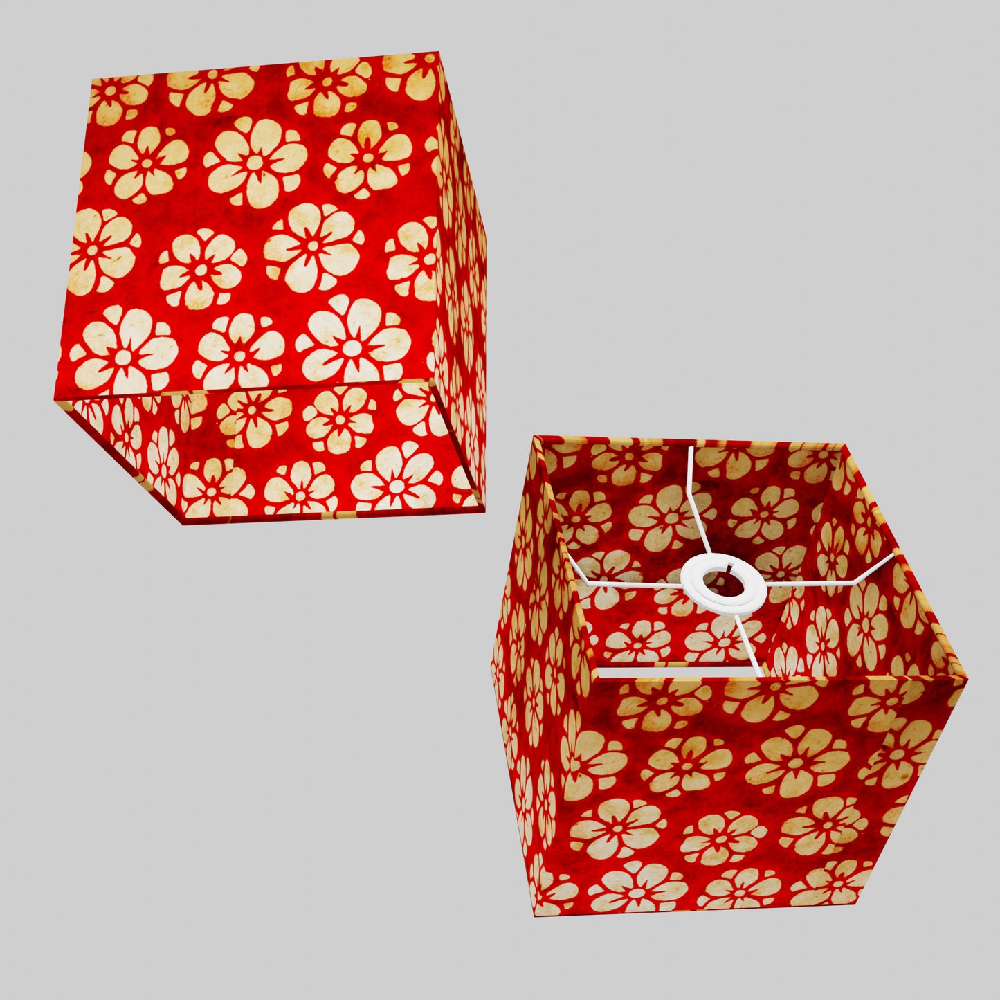Square Lamp Shade - P76 - Batik Star Flower Red, 20cm(w) x 20cm(h) x 20cm(d)