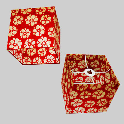 Square Lamp Shade - P76 - Batik Star Flower Red, 20cm(w) x 20cm(h) x 20cm(d)