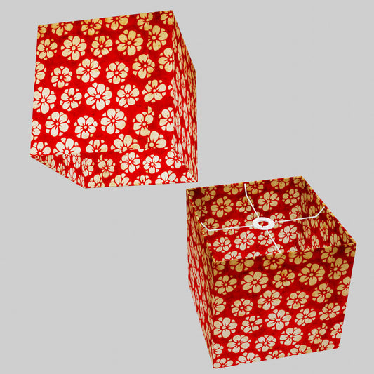Square Lamp Shade - P76 - Batik Star Flower Red, 30cm(w) x 30cm(h) x 30cm(d)
