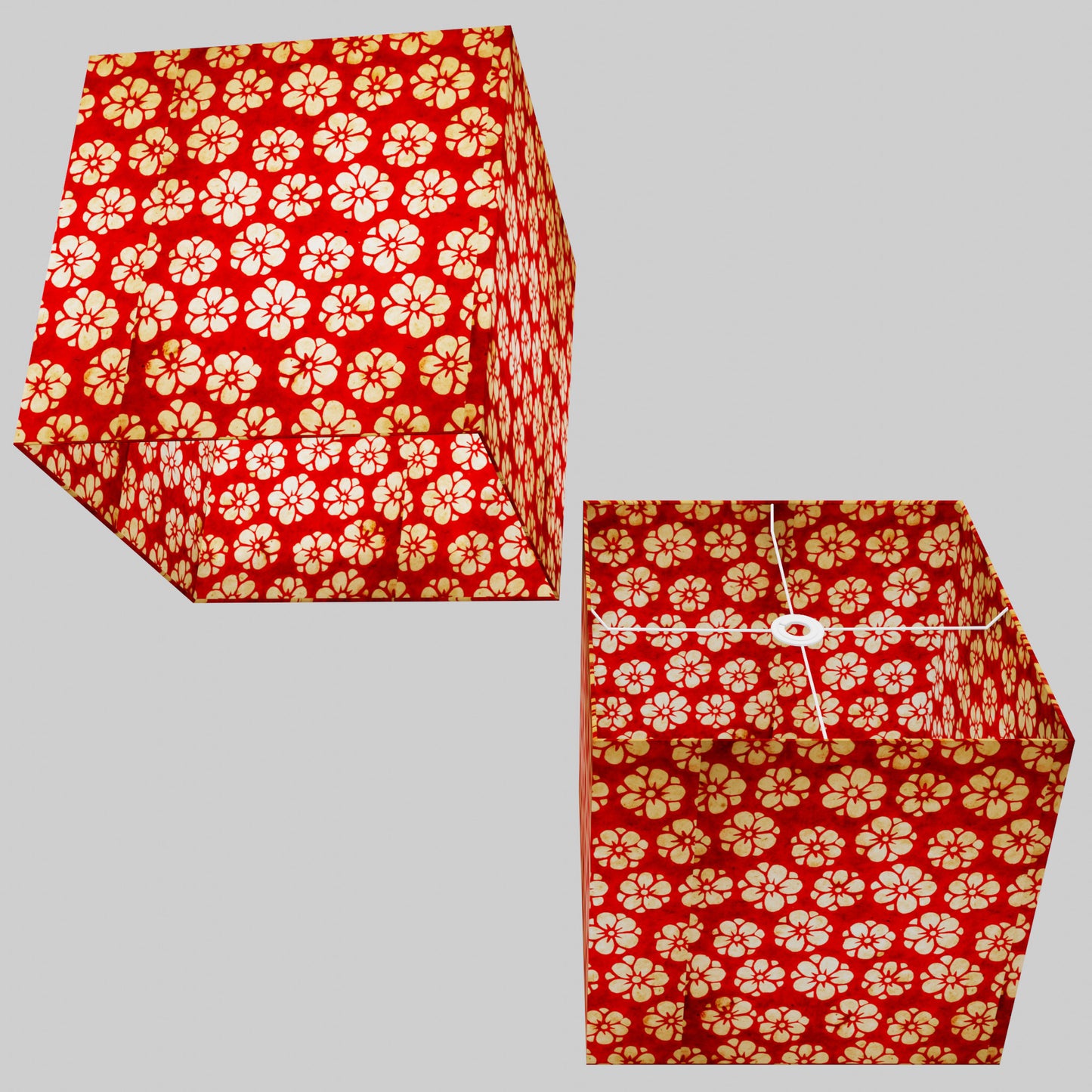 Square Lamp Shade - P76 - Batik Star Flower Red, 40cm(w) x 40cm(h) x 40cm(d)