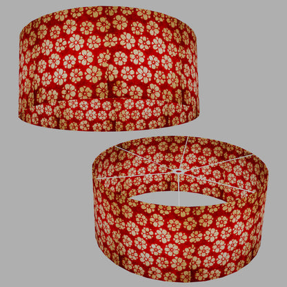 Drum Lamp Shade - P76 - Batik Star Flower Red, 70cm(d) x 30cm(h)