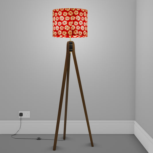 Sapele Tripod Floor Lamp - P76 - Batik Star Flower Red