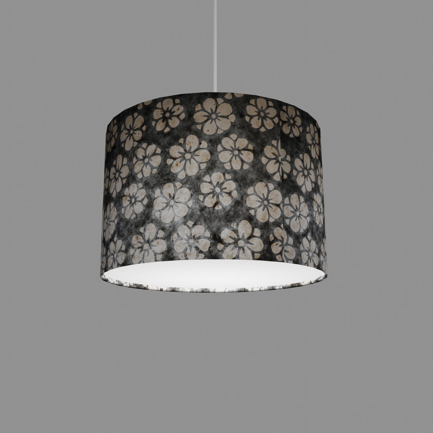 Drum Lamp Shade - P77 - Batik Star Flower Grey, 30cm(d) x 20cm(h)