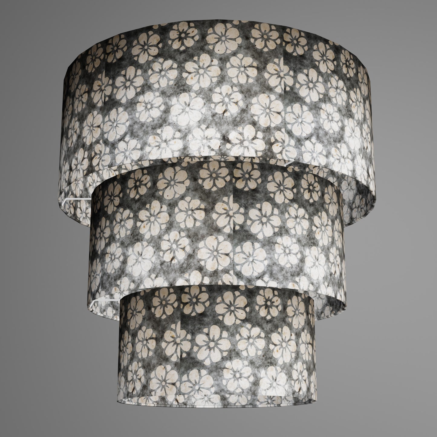 3 Tier Lamp Shade - P77 - Batik Star Flower Grey, 50cm x 20cm, 40cm x 17.5cm & 30cm x 15cm