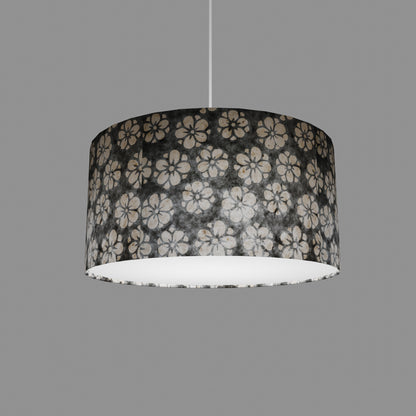 Drum Lamp Shade - P77 - Batik Star Flower Grey, 40cm(d) x 20cm(h)