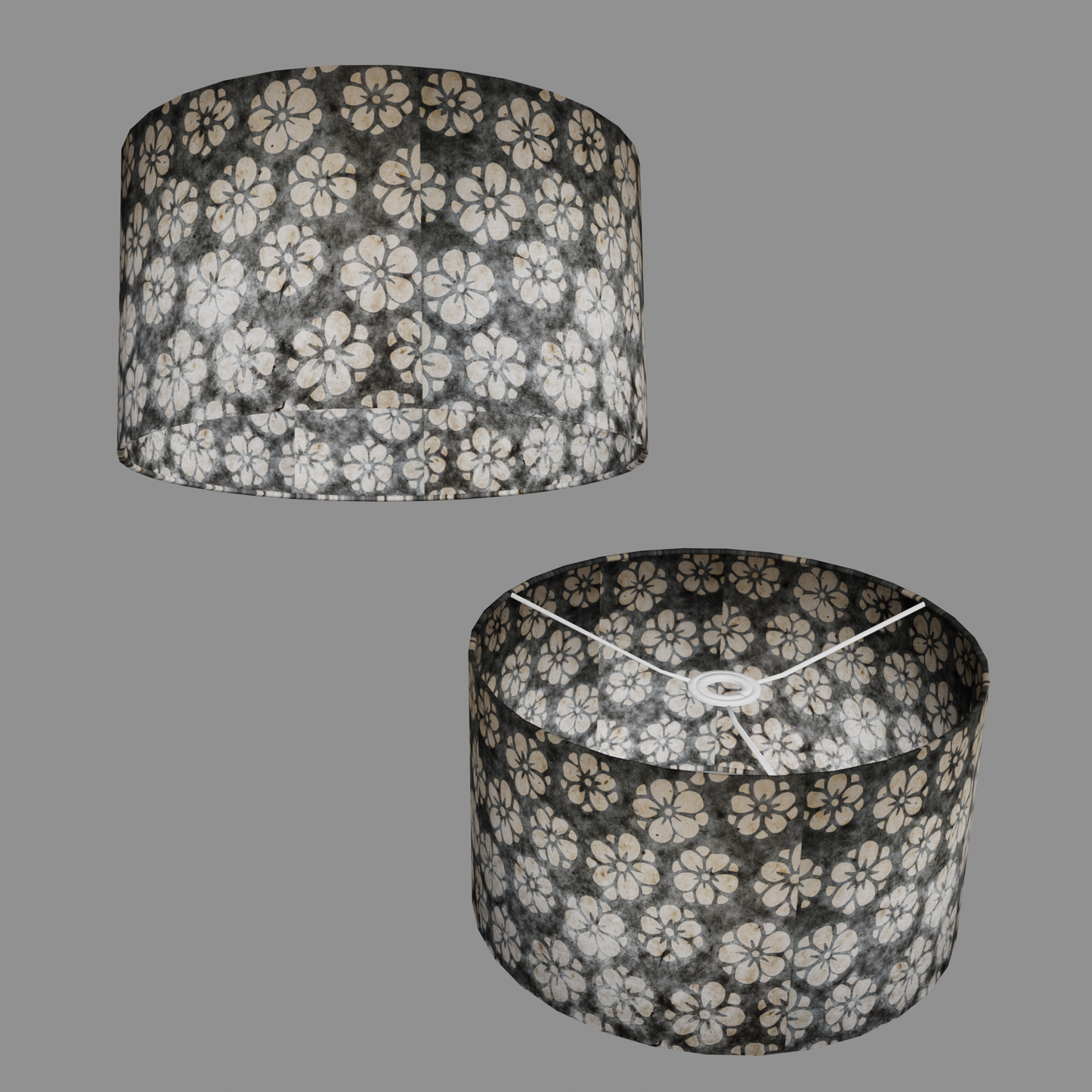 Drum Lamp Shade - P77 - Batik Star Flower Grey, 35cm(d) x 20cm(h)