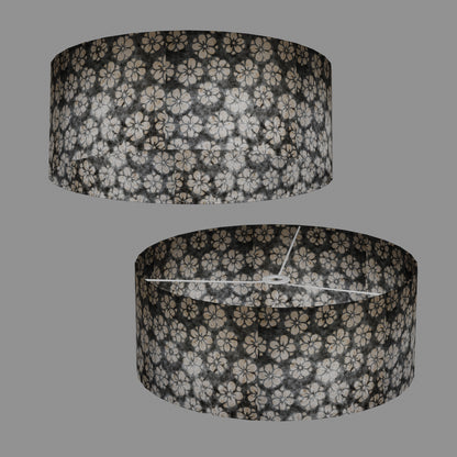 Drum Lamp Shade - P77 - Batik Star Flower Grey, 50cm(d) x 20cm(h)