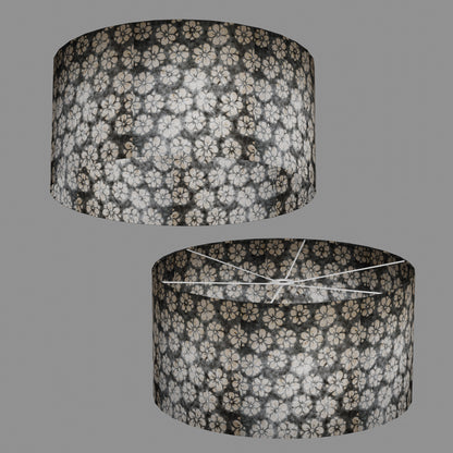Drum Lamp Shade - P77 - Batik Star Flower Grey, 60cm(d) x 30cm(h)