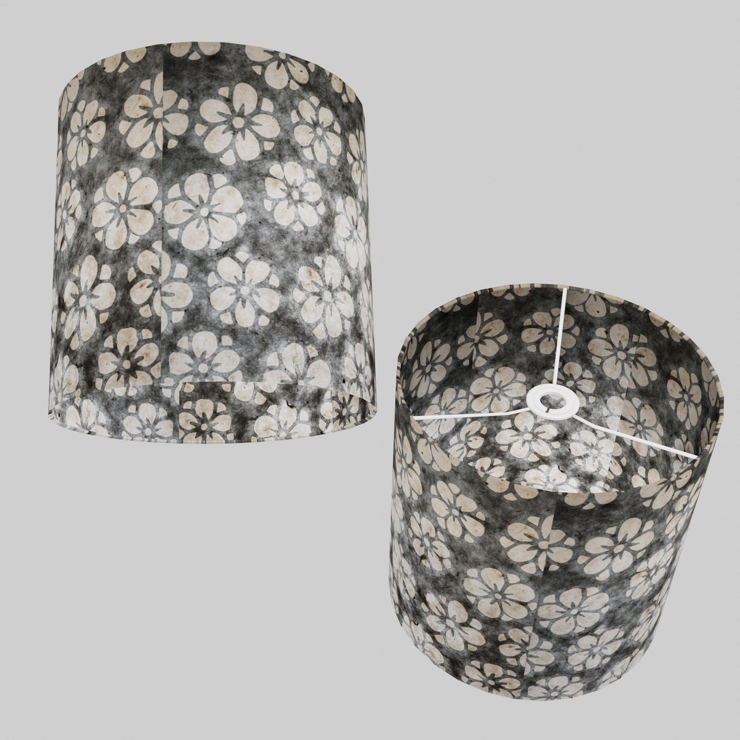 Drum Lamp Shade - P77 - Batik Star Flower Grey, 30cm(d) x 30cm(h)