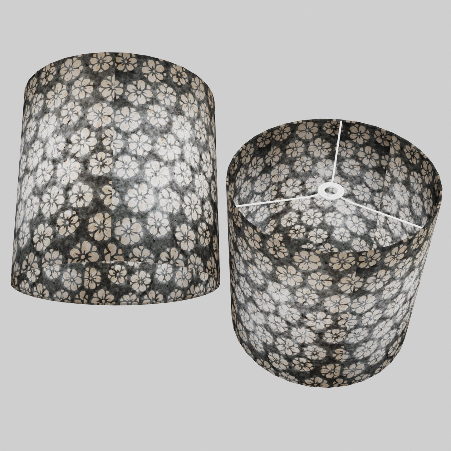 Drum Lamp Shade - P77 - Batik Star Flower Grey, 40cm(d) x 40cm(h)