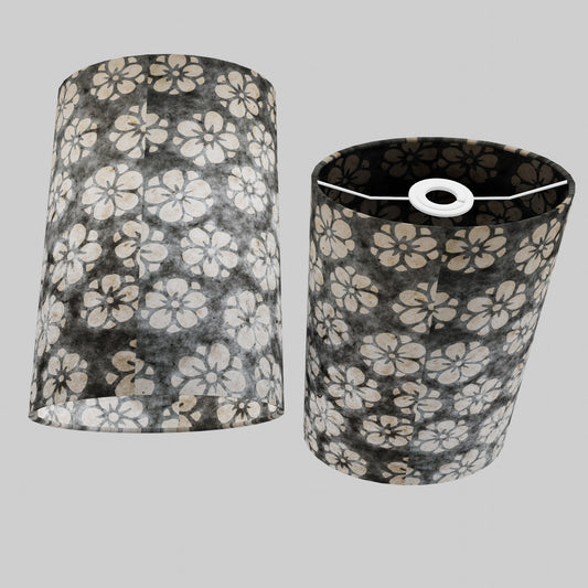 Oval Lamp Shade - P77 - Batik Star Flower Grey, 20cm(w) x 30cm(h) x 13cm(d)