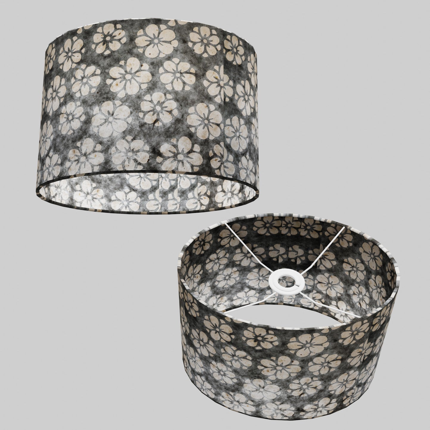 Oval Lamp Shade - P77 - Batik Star Flower Grey, 30cm(w) x 20cm(h) x 22cm(d)