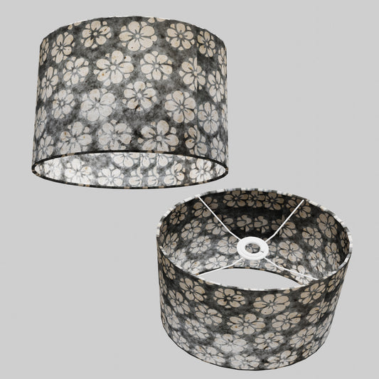 Oval Lamp Shade - P77 - Batik Star Flower Grey, 30cm(w) x 20cm(h) x 22cm(d)