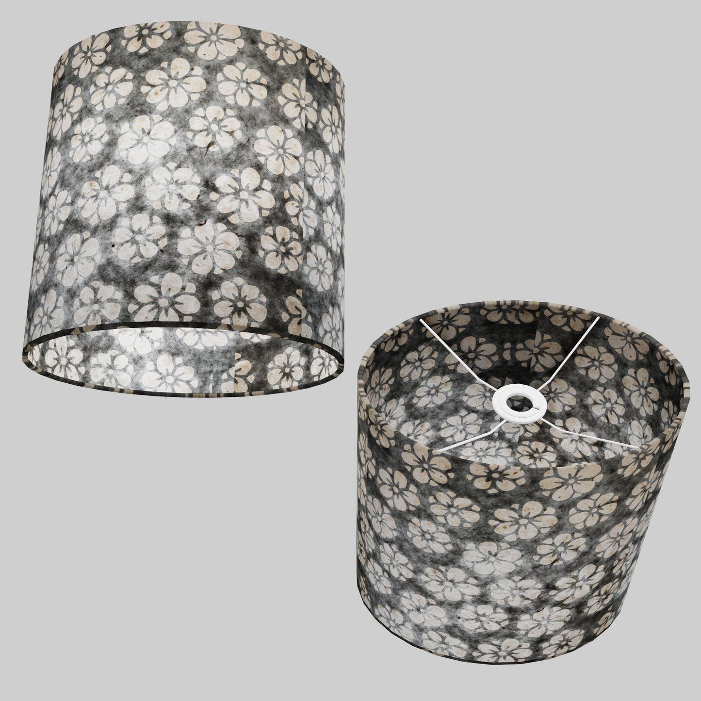 Oval Lamp Shade - P77 - Batik Star Flower Grey, 30cm(w) x 30cm(h) x 22cm(d)