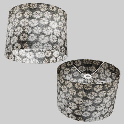 Oval Lamp Shade - P77 - Batik Star Flower Grey, 40cm(w) x 30cm(h) x 30cm(d)