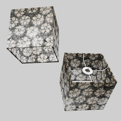 Square Lamp Shade - P77 - Batik Star Flower Grey, 20cm(w) x 20cm(h) x 20cm(d)