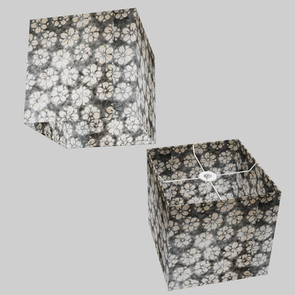 Square Lamp Shade - P77 - Batik Star Flower Grey, 30cm(w) x 30cm(h) x 30cm(d)