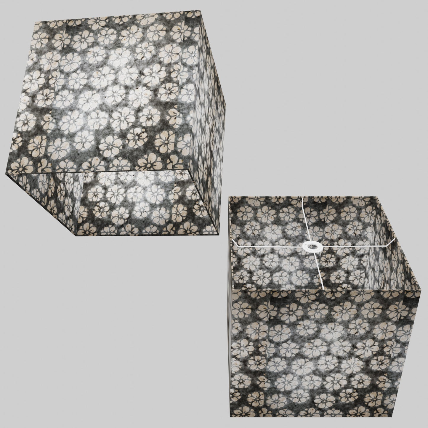 Square Lamp Shade - P77 - Batik Star Flower Grey, 40cm(w) x 40cm(h) x 40cm(d)