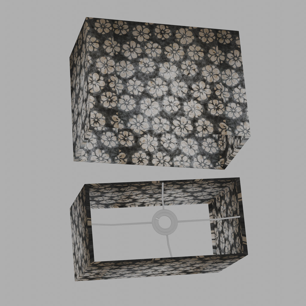 Rectangle Lamp Shade - P77 - Batik Star Flower Grey, 40cm(w) x 30cm(h) x 20cm(d)