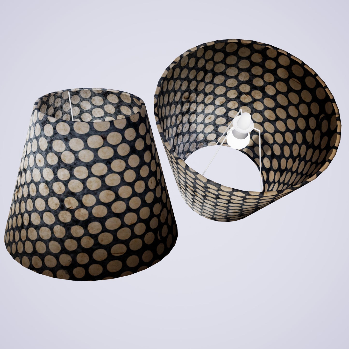 Conical Lamp Shade P78 - Batik Dots on Grey, 23cm(top) x 40cm(bottom) x 31cm(height)