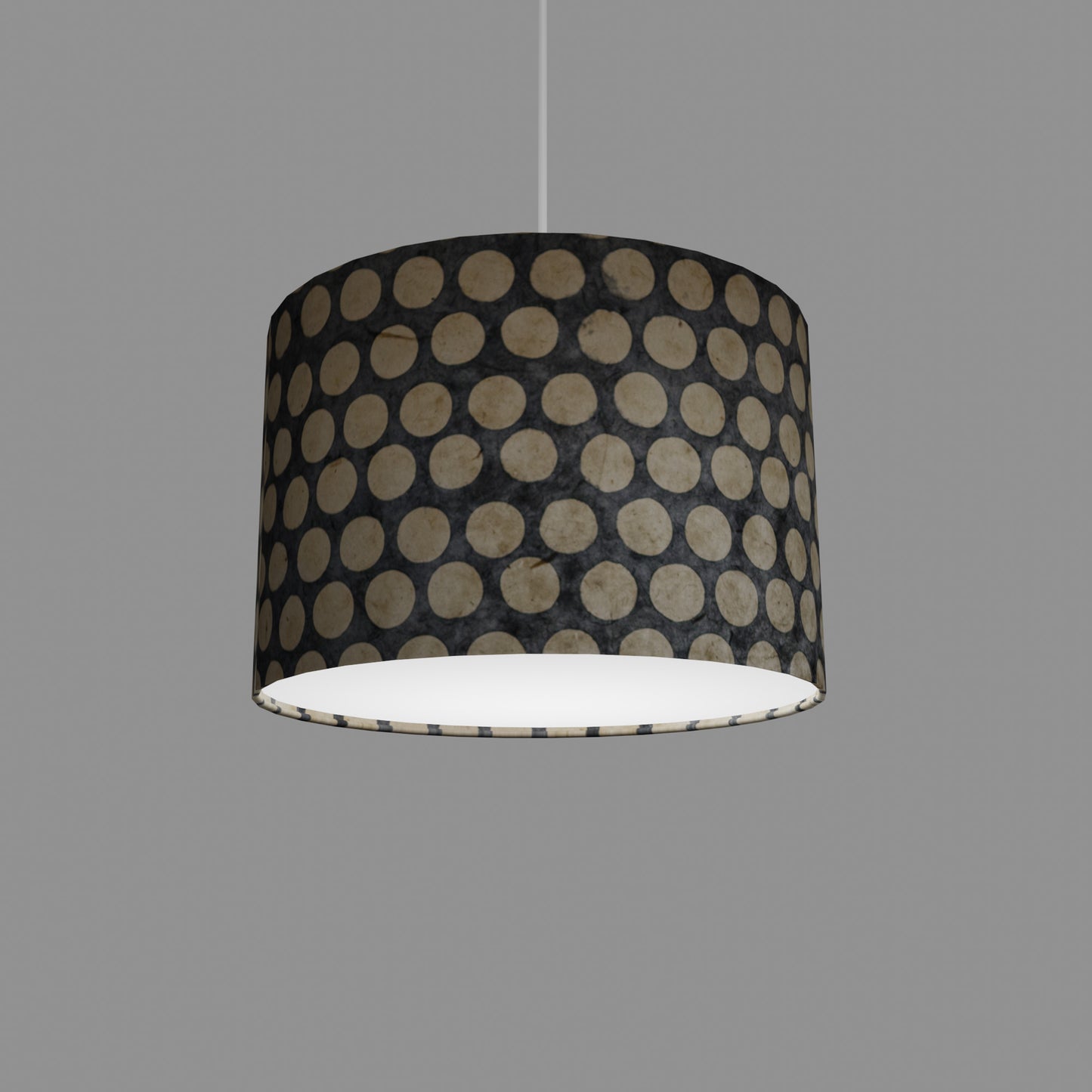 Drum Lamp Shade - P78 - Batik Dots on Grey, 30cm(d) x 20cm(h)