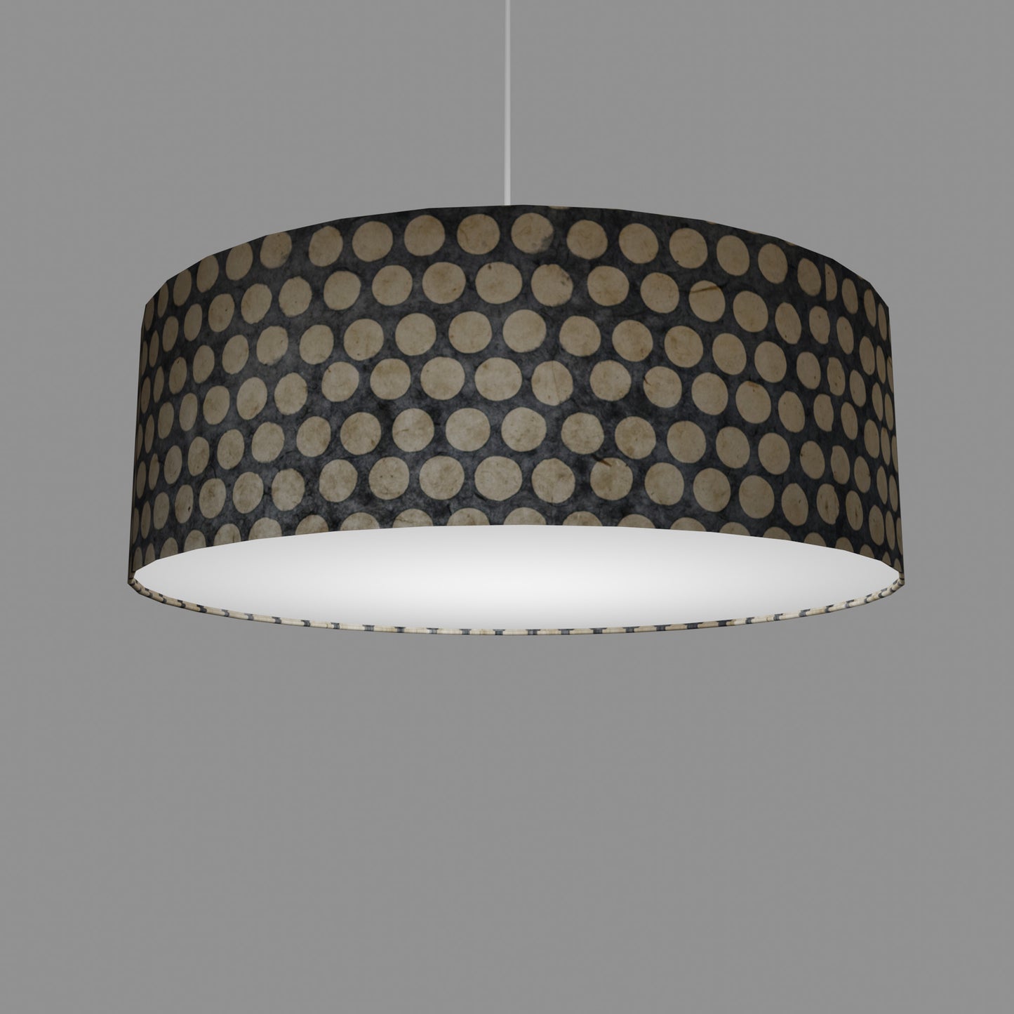 Drum Lamp Shade - P78 - Batik Dots on Grey, 60cm(d) x 20cm(h)