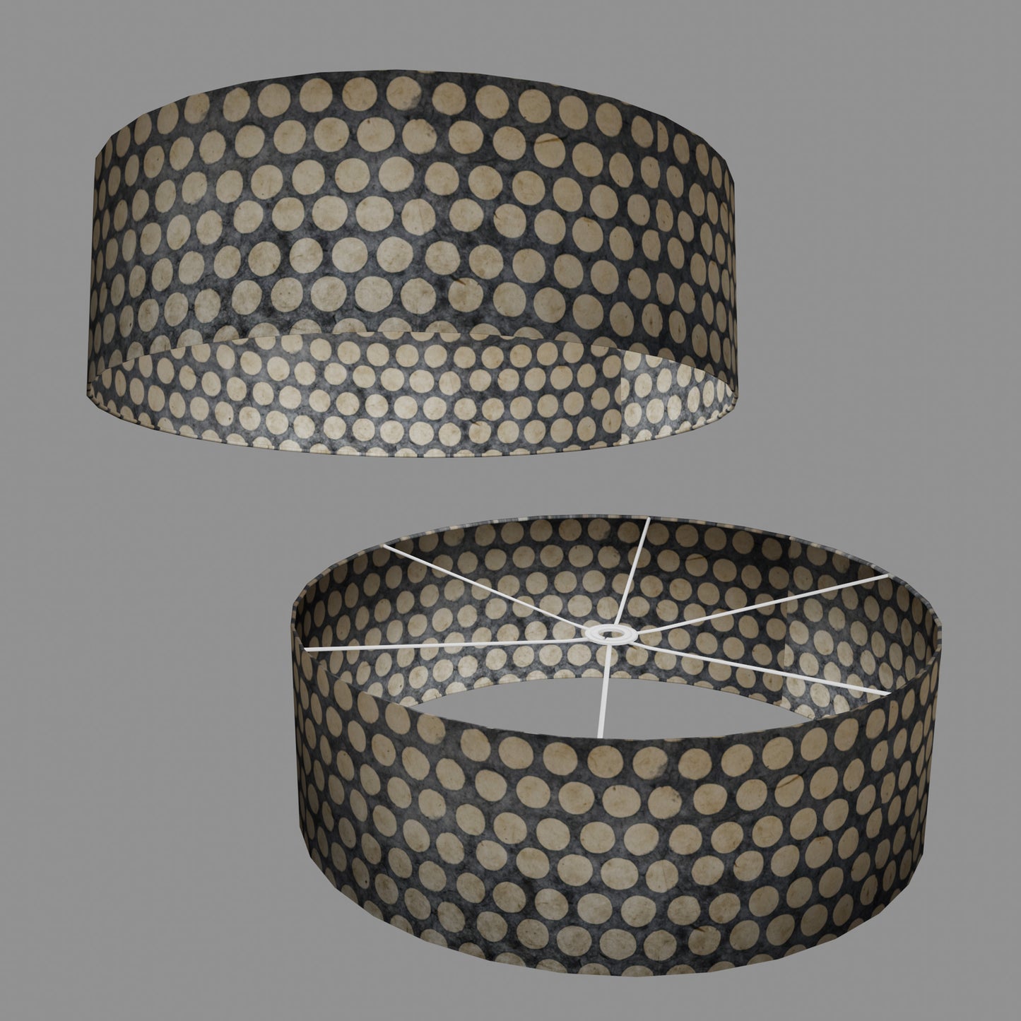 Drum Lamp Shade - P78 - Batik Dots on Grey, 60cm(d) x 20cm(h)