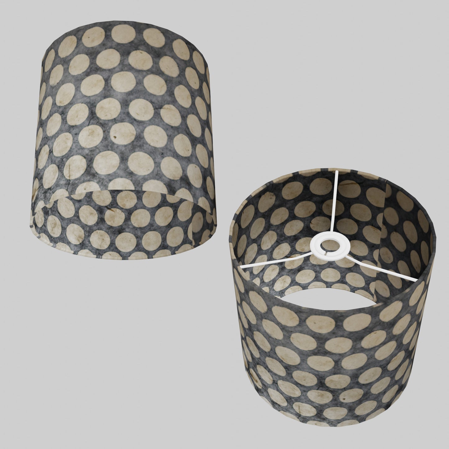 Drum Lamp Shade - P78 - Batik Dots on Grey, 25cm x 25cm