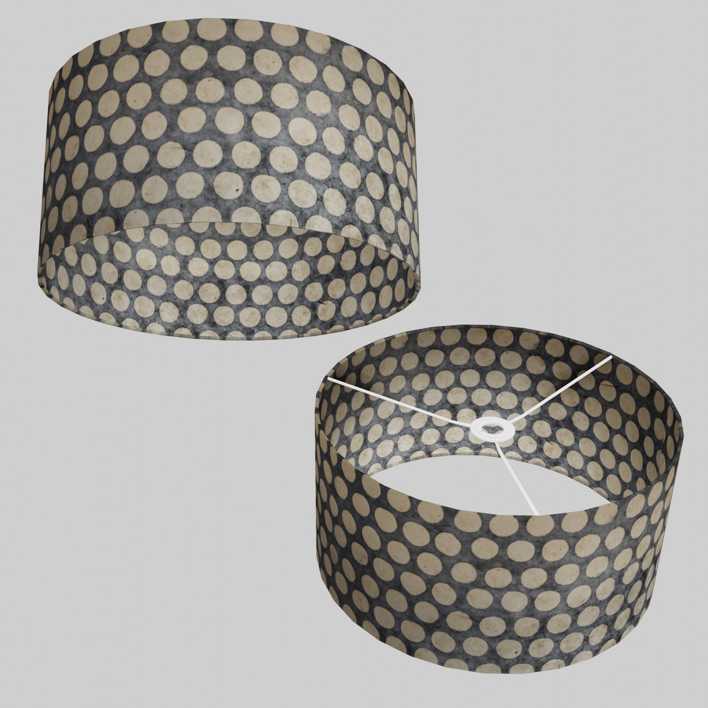 Drum Lamp Shade - P78 - Batik Dots on Grey, 40cm(d) x 20cm(h)