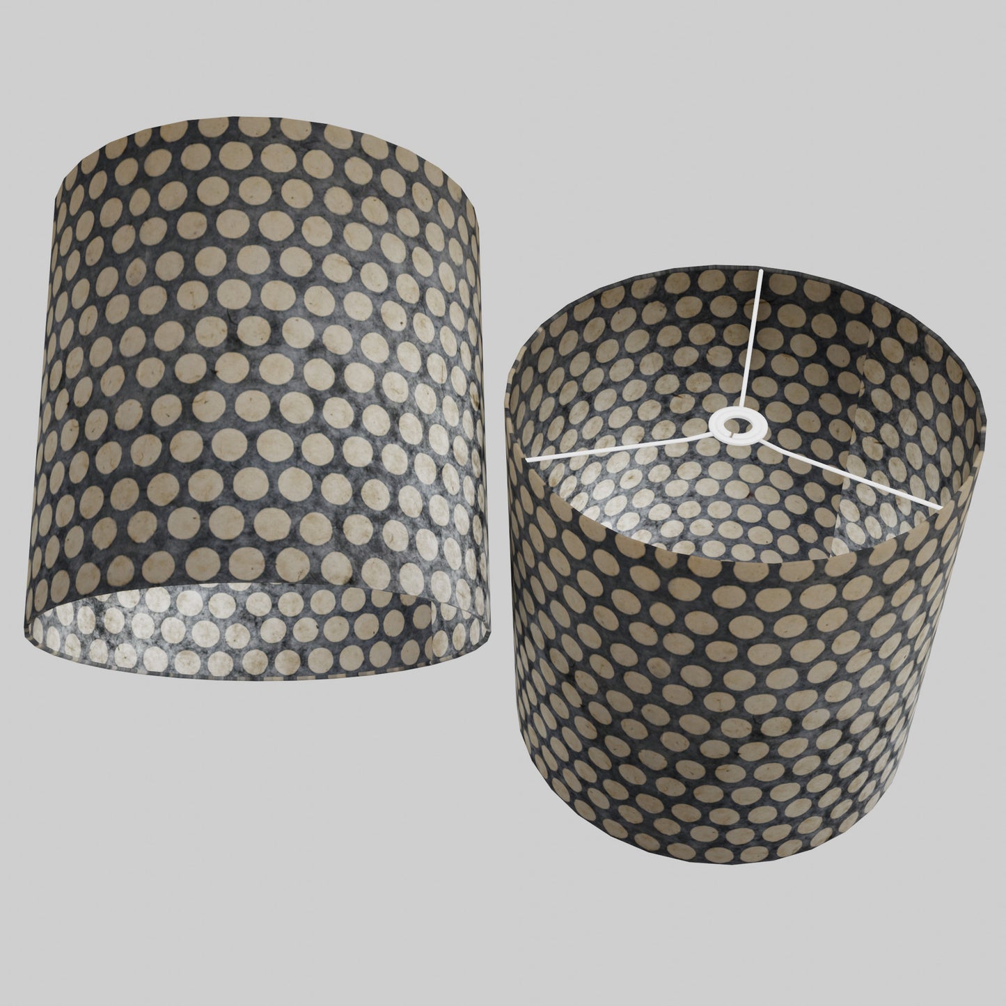 Drum Lamp Shade - P78 - Batik Dots on Grey, 40cm(d) x 40cm(h)