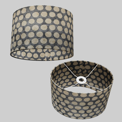 Oval Lamp Shade - P78 - Batik Dots on Grey, 30cm(w) x 20cm(h) x 22cm(d)