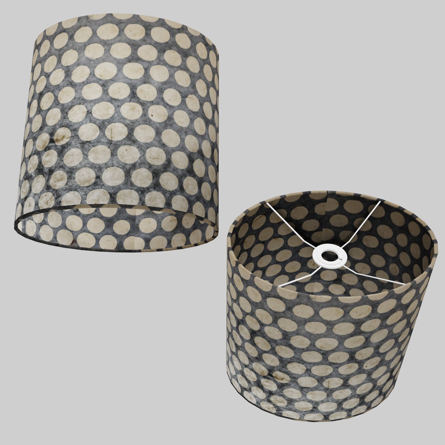 Oval Lamp Shade - P78 - Batik Dots on Grey, 30cm(w) x 30cm(h) x 22cm(d)