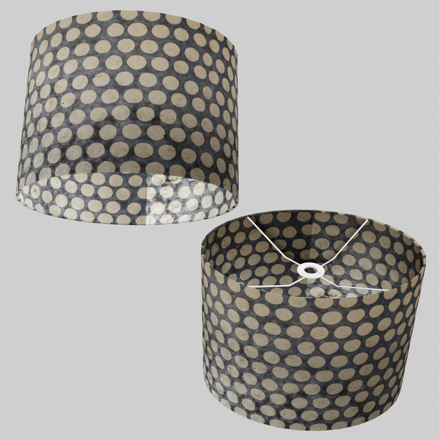 Oval Lamp Shade - P78 - Batik Dots on Grey, 40cm(w) x 30cm(h) x 30cm(d)