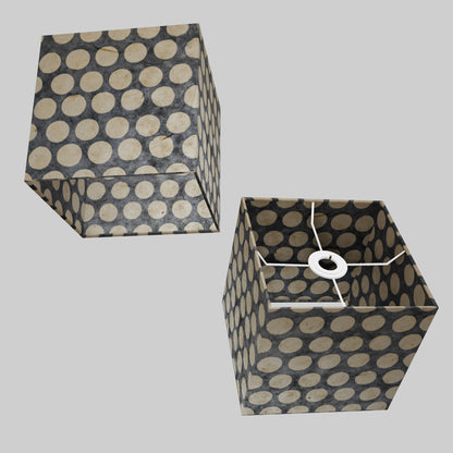 Square Lamp Shade - P78 - Batik Dots on Grey, 20cm(w) x 20cm(h) x 20cm(d)