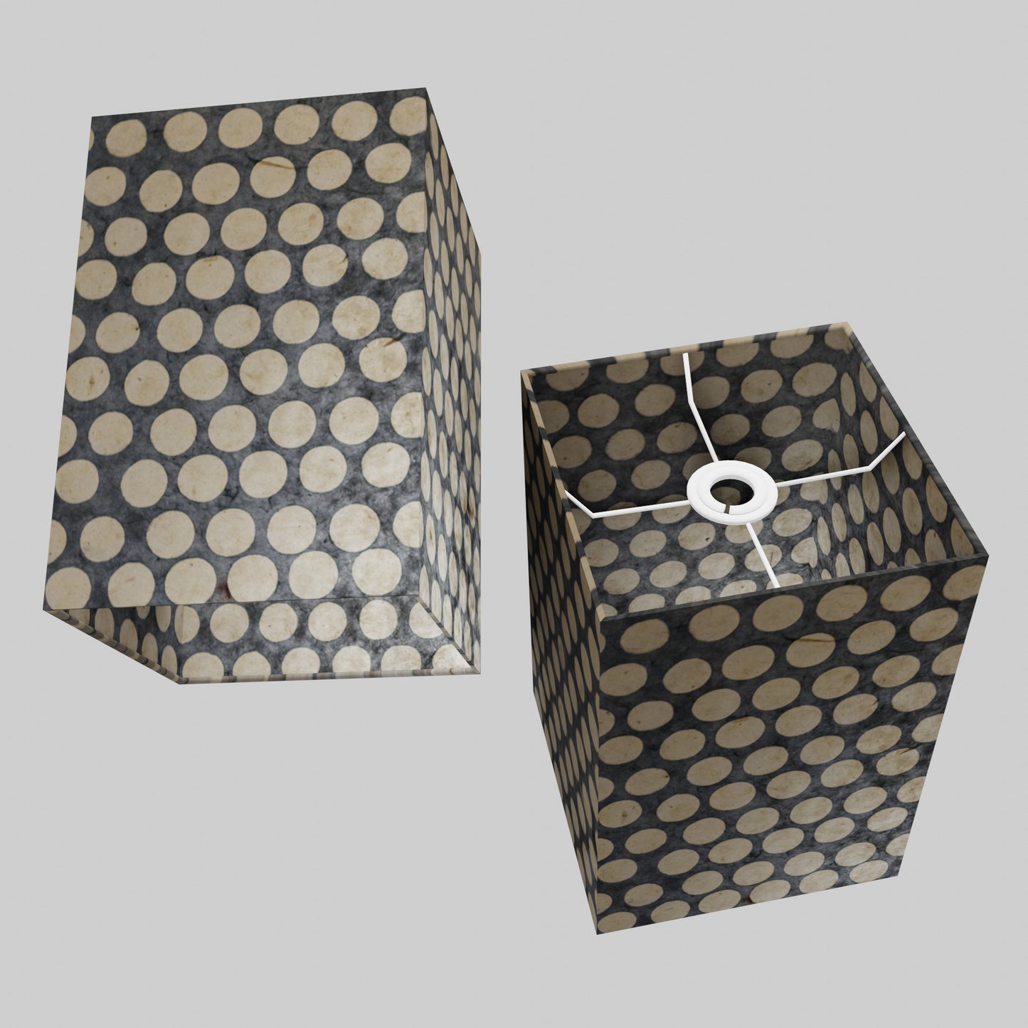 Square Lamp Shade - P78 - Batik Dots on Grey, 20cm(w) x 30cm(h) x 20cm(d)