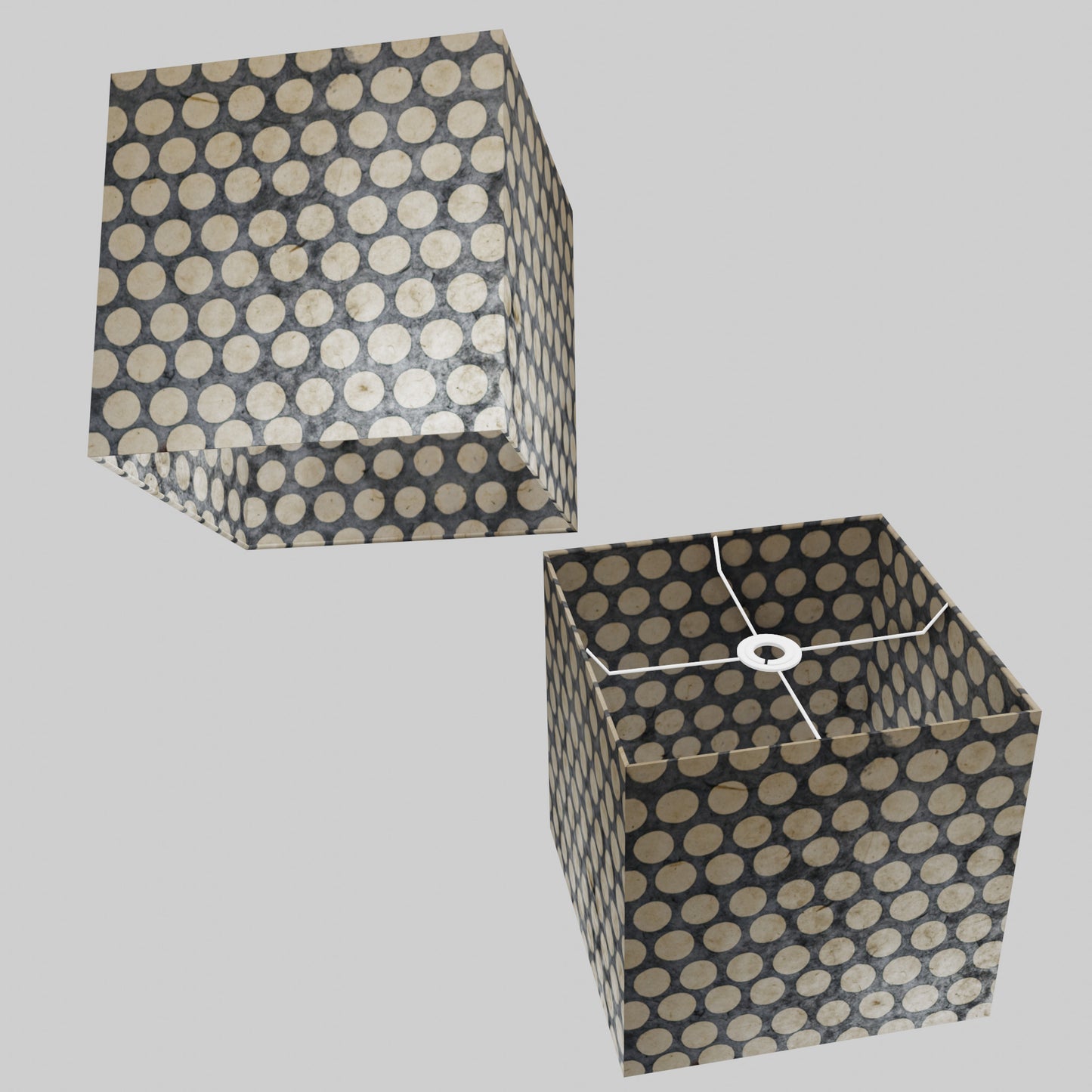 Square Lamp Shade - P78 - Batik Dots on Grey, 30cm(w) x 30cm(h) x 30cm(d)