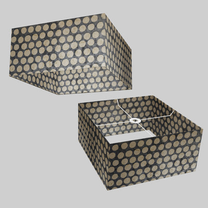 Square Lamp Shade - P78 - Batik Dots on Grey, 40cm(w) x 20cm(h) x 40cm(d)