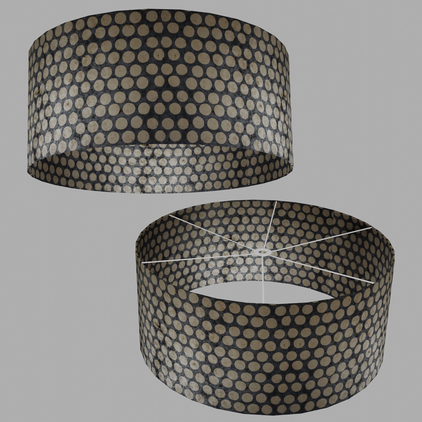 Drum Lamp Shade - P78 - Batik Dots on Grey, 70cm(d) x 30cm(h)