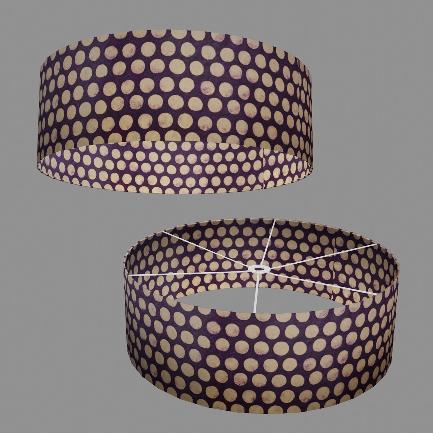 Drum Lamp Shade - P79 - Batik Dots on Purple, 60cm(d) x 20cm(h)