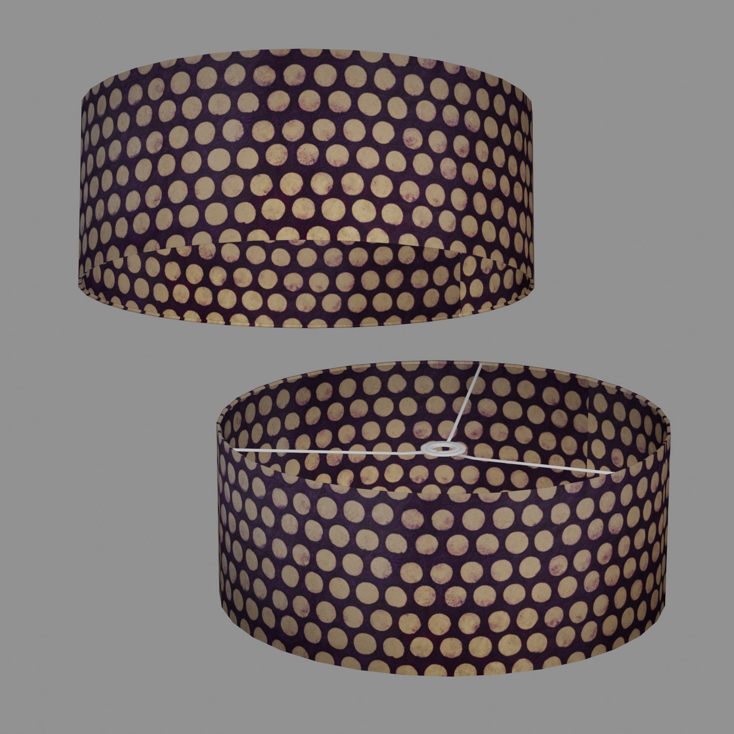 Drum Lamp Shade - P79 - Batik Dots on Purple, 50cm(d) x 20cm(h)