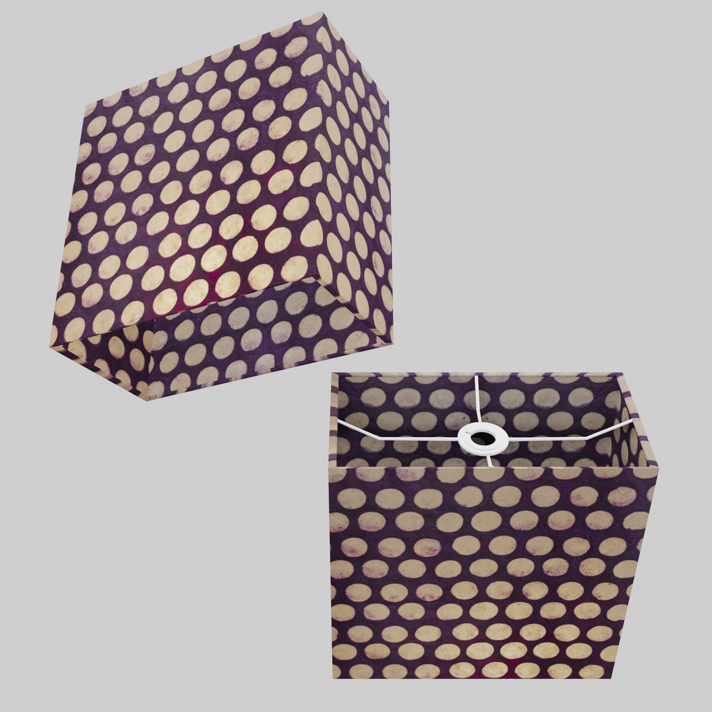 Rectangle Lamp Shade - P79 - Batik Dots Purple, 30cm(w) x 30cm(h) x 15cm(d)