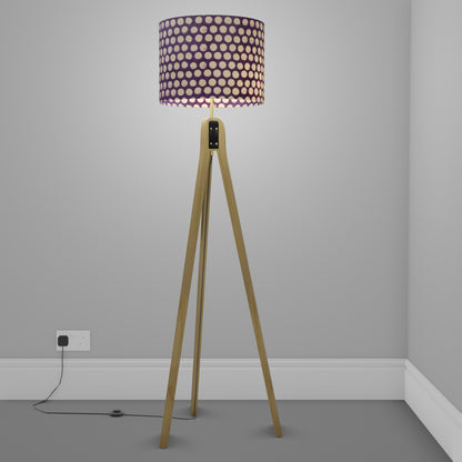 Oak Tripod Floor Lamp - P79 - Batik Dots Purple