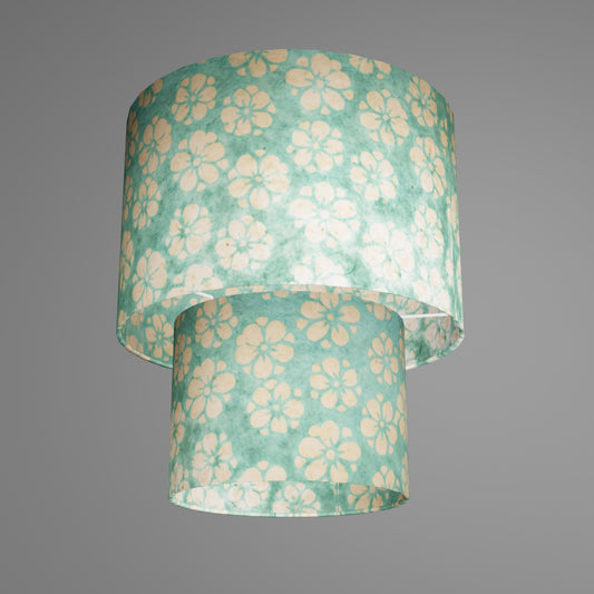 2 Tier Lamp Shade - P80 - Batik Star Flower Sea Foam, 30cm x 20cm & 20cm x 15cm
