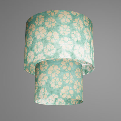 2 Tier Lamp Shade - P80 - Batik Star Flower Sea Foam, 30cm x 20cm & 20cm x 15cm